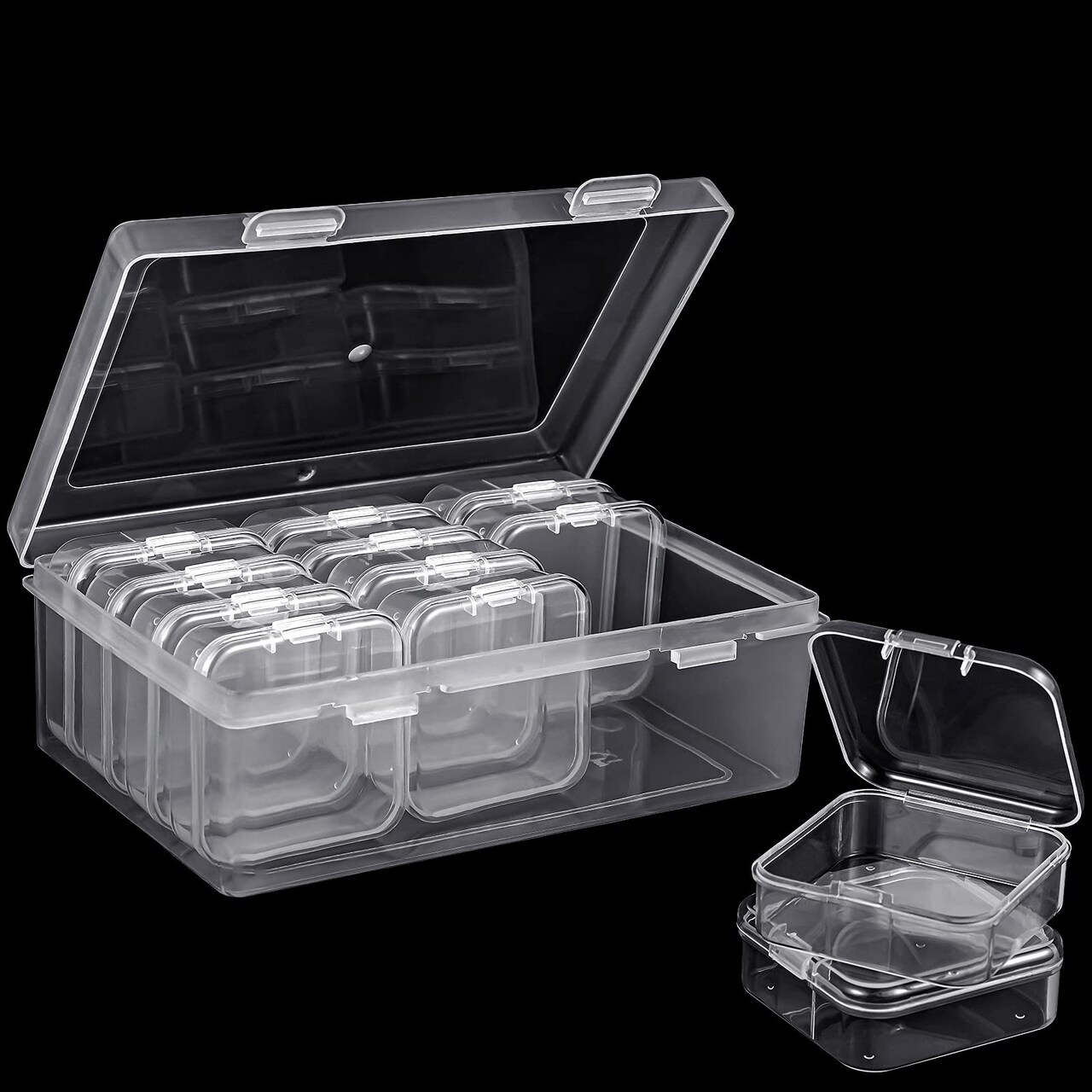 12 PCS Small Clear Plastic Beads Storage Container and Organizer Transparent Boxes with Hinged Lid for Storage of Small Items, Jewelry, Diamonds, DIY Art Craft Accessory (2.12 x 2.12 x 0.79 inch)